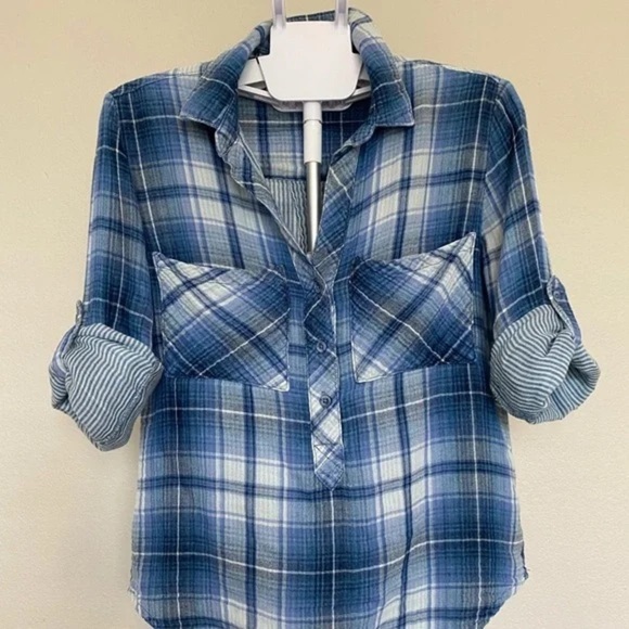 Anthro’s Cloth & Stone,Breezy Plaid Button Down Blouse,Sinfully Soft,Button Up - Picture 1 of 13
